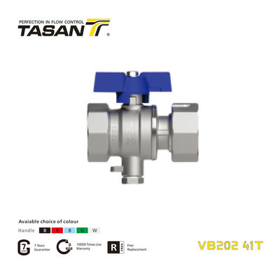 VB202 41T Mosiężny zawór kulowy TSP z nakrętką obrotową i aluminiowym uchwytem motylkowym PN 20Bar